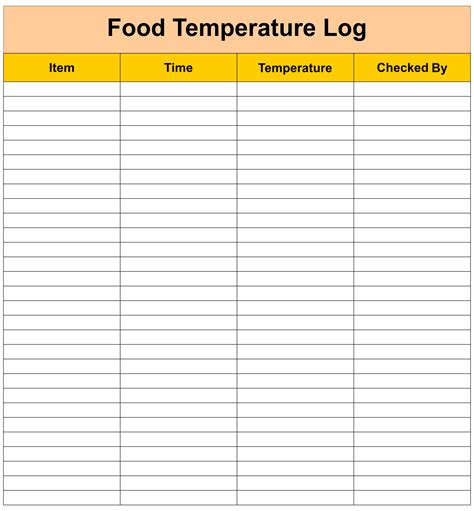 printable food temp log template printable templates