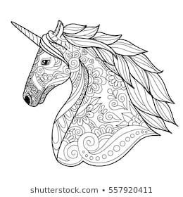 drawing unicorn zentangle style  coloring book tattoo shirt design
