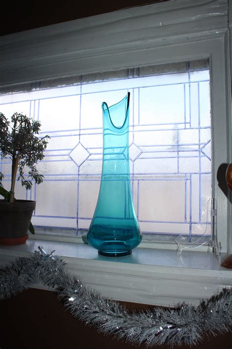 Large Blue Swung Glass Vase 19 Vintage Mid Century Modern