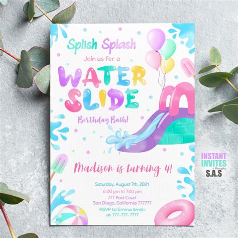 water  invitation water  invites instant  etsy
