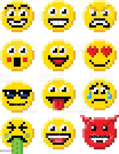 Ilustración De Pixel Art Emoji Emoticon Set Y Más Vectores