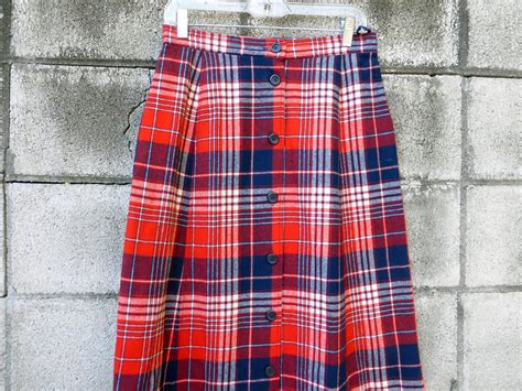 Pendleton Plaid Skirt Vintage 1960s Red Wool Blue White Cream Etsy