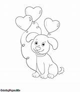 Dog Coloring Valentines Balloons Valentine Cute sketch template