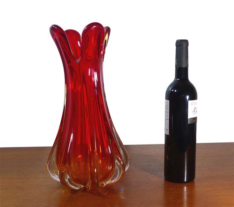 Large Red Murano Glass Vintage Vase Design Market