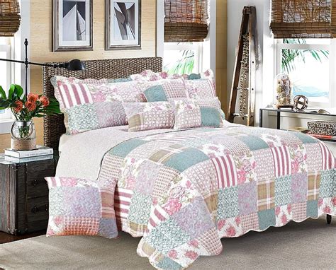 ameha patchwork quilt bedspread  bedroom decor  polyester cotton