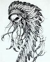 Skull Indian Tattoo Native Headdress Tattoos Bull American Chief Designs Feather Choose Board sketch template