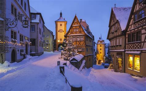 town  rothenburg ob der tauber  germany   winter evening