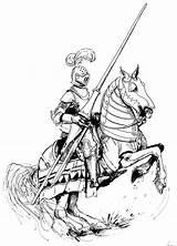 Knight Arthur Horse Drawing King Coloring Pages Knights Drawings Medieval Ritter Zeichnung Beautiful Brilliant Line Pferd Funny Mittelalter Malvorlagen Armor sketch template