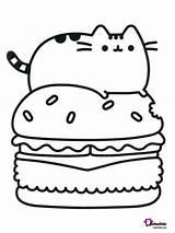 Pusheen Coloring Burger Cute Cat Eating Bubakids sketch template