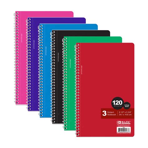 bazic notebook college ruled  subject spiral  sheets spiral