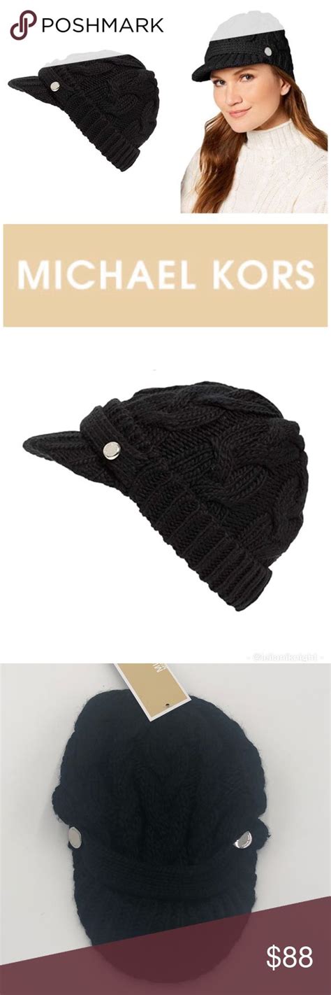 Michael Kors Cable Knit Peak Hat W Knit Brim Black