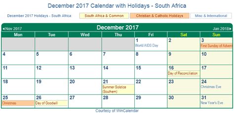 print friendly december 2017 south africa calendar for printing