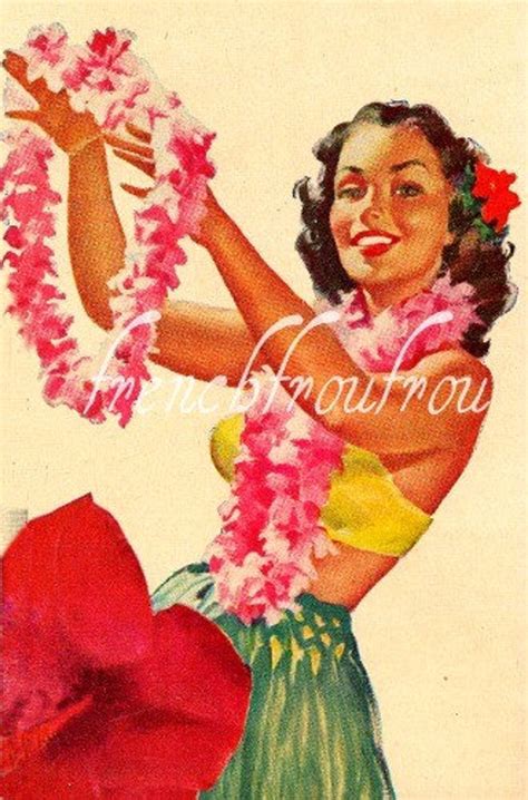 Vintage Hawaiian Pin Up Girl Illustration Hula Girl Digital Etsy