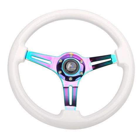 wood white grain steering wheel  bolts  depth neo chrome spoke horn ebay