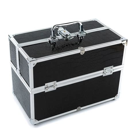 black  layer lockable cosmetic organizer box professional makeup case