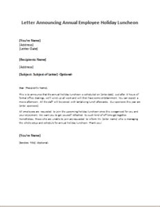letter announcing annual employee holiday luncheon   http