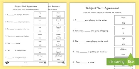 subject verb agreement worksheets st grade worksheets master