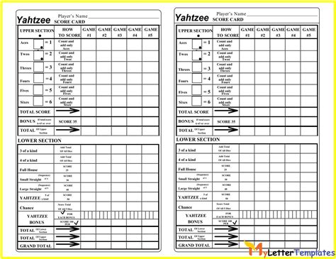 printable yahtzee scorecards sheets  templates   word