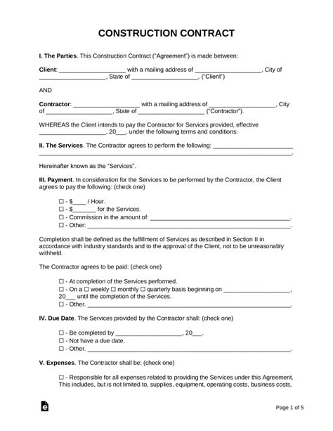 construction contract form templates