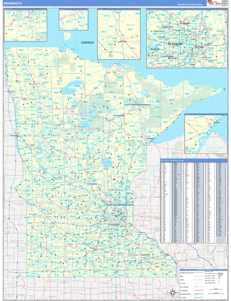 minnesota zip code wall map basic style  marketmaps mapsales