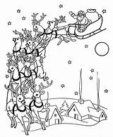 Santa Coloring Pages Reindeer Christmas Claus Sleigh Drawing Coming Town Sheets Printable Vintage Clause Colouring Color Sky Drawings Beautiful Kids sketch template