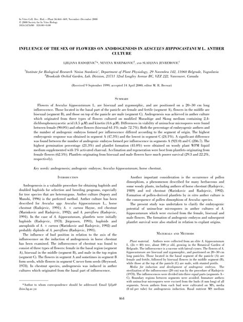 pdf influence of the sex of flowers on androgenesis in