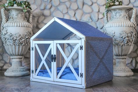 dog bed indoor white dog house doors  plexiglass wood dog etsy