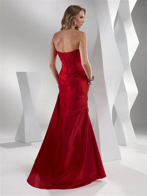 Strapless Full Length Lace Up Red Mermaid Satin Prom Dresses With Bowknot