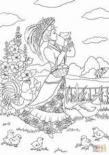 Coloring Pages Victorian Countryside Lady Chicken Color Vintage Easter Drawing 56kb 1300px sketch template