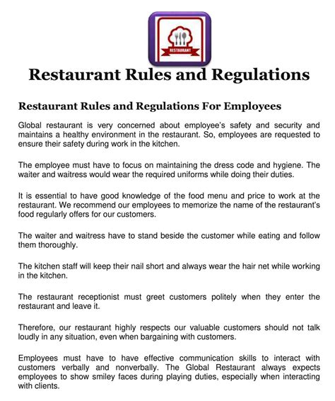 restaurant rules  regulations  employees