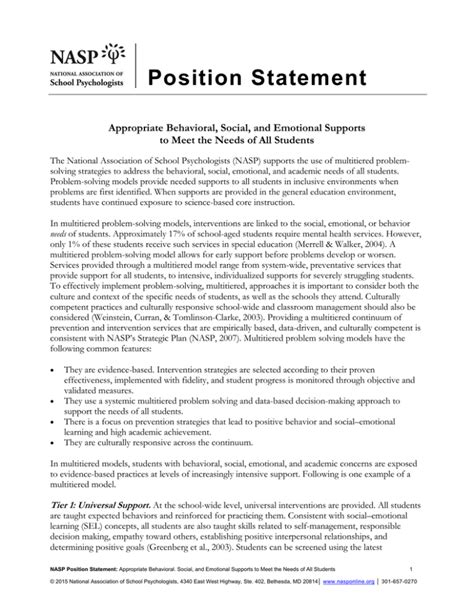 position statement  behavioral social  emotional supports