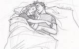 Drawing Couple Bed Drawings Sleep Cuddle Couples sketch template
