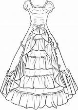 Dress Victorian Lineart Drawing Coloring Dresses Pages Gown Anime Ball Outfits Women Drawings Beautiful Search Print Ladies Paper Choose Board sketch template
