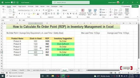 calculate rop  order point  excel  order point calculation  inventory