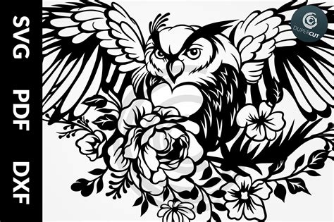 svg  dxf owl  flowers papercutting template