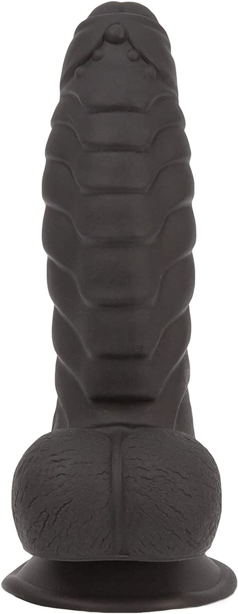 Pure Love 7 Inch Silicone Dildo With Suction Cup Ribbed Black Dong