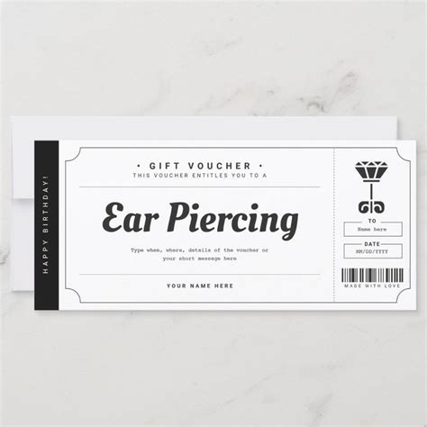 ear piercing gift voucher certificate zazzle  printable gift