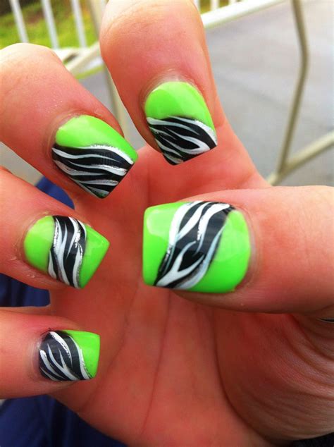 lime green nails   added funk zebra nail designs zebra
