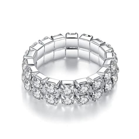 silver plating rhinestone single  stretch wedding ring
