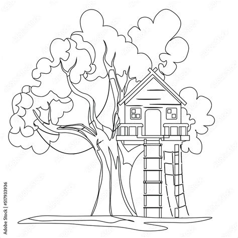 stockvector hand drawn coloring page cute treehouse  grass tree