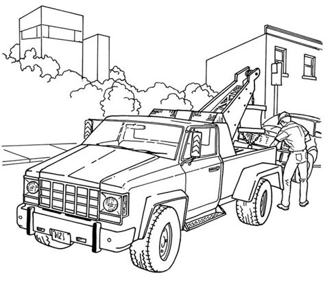 semi realistic tow truck coloring sheet