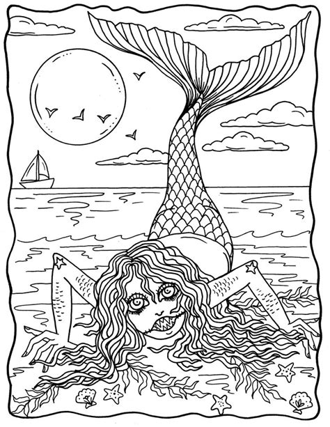mermaid nightmares  downloadable printable digital coloring book