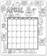 Calendar Coloring Pages April Monthly Kids sketch template