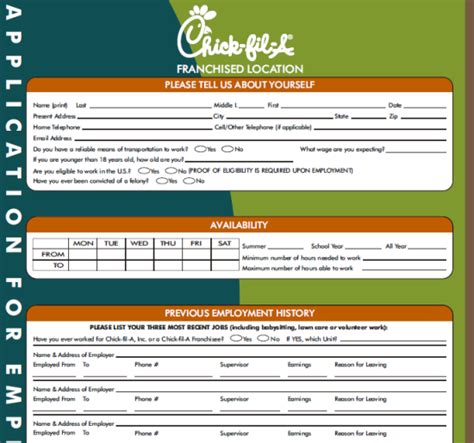 Chick Fil A Job Application Form Printable Job Application