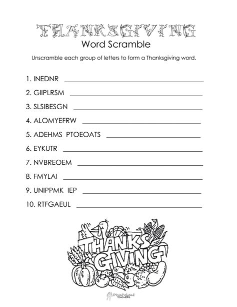 thanksgiving word scramble  worksheet squarehead teachers