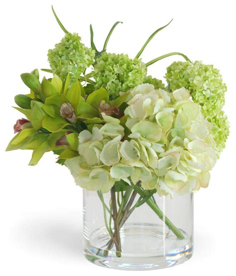 hydrangea cymbidium green flower arrangement traditional artificial