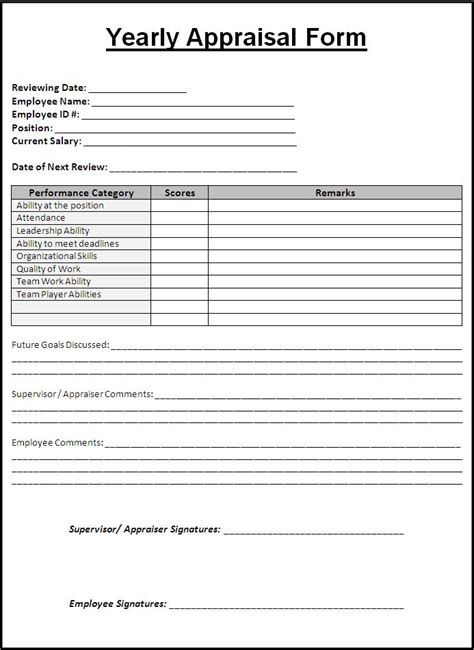 format  yearly appraisal form  word templates