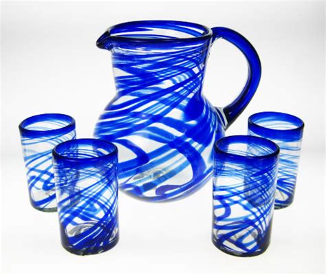 Drinking Glasses Blue Swirl 16oz Set Of 4 Free Shipping