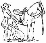 Coloring Saddle Horse Cowgirl Putting 33kb 560px Kids sketch template