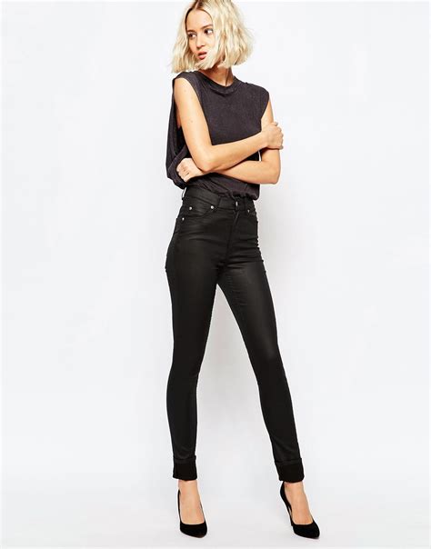 cheap monday second skin high waist coated skinny jeans in